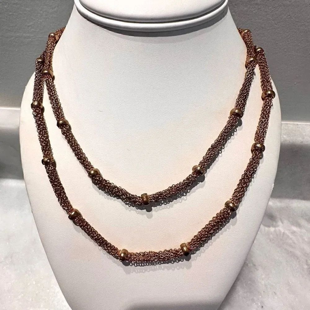 Nordstrom Rack Multi Strand Station Lobster Hook Long Brass Copper Necklace